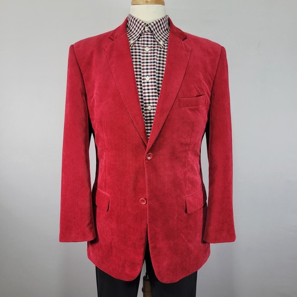 BAGAZIO Men's Sport Coat Blazer‎ Two Button Polyester Sued Corduroy Large
